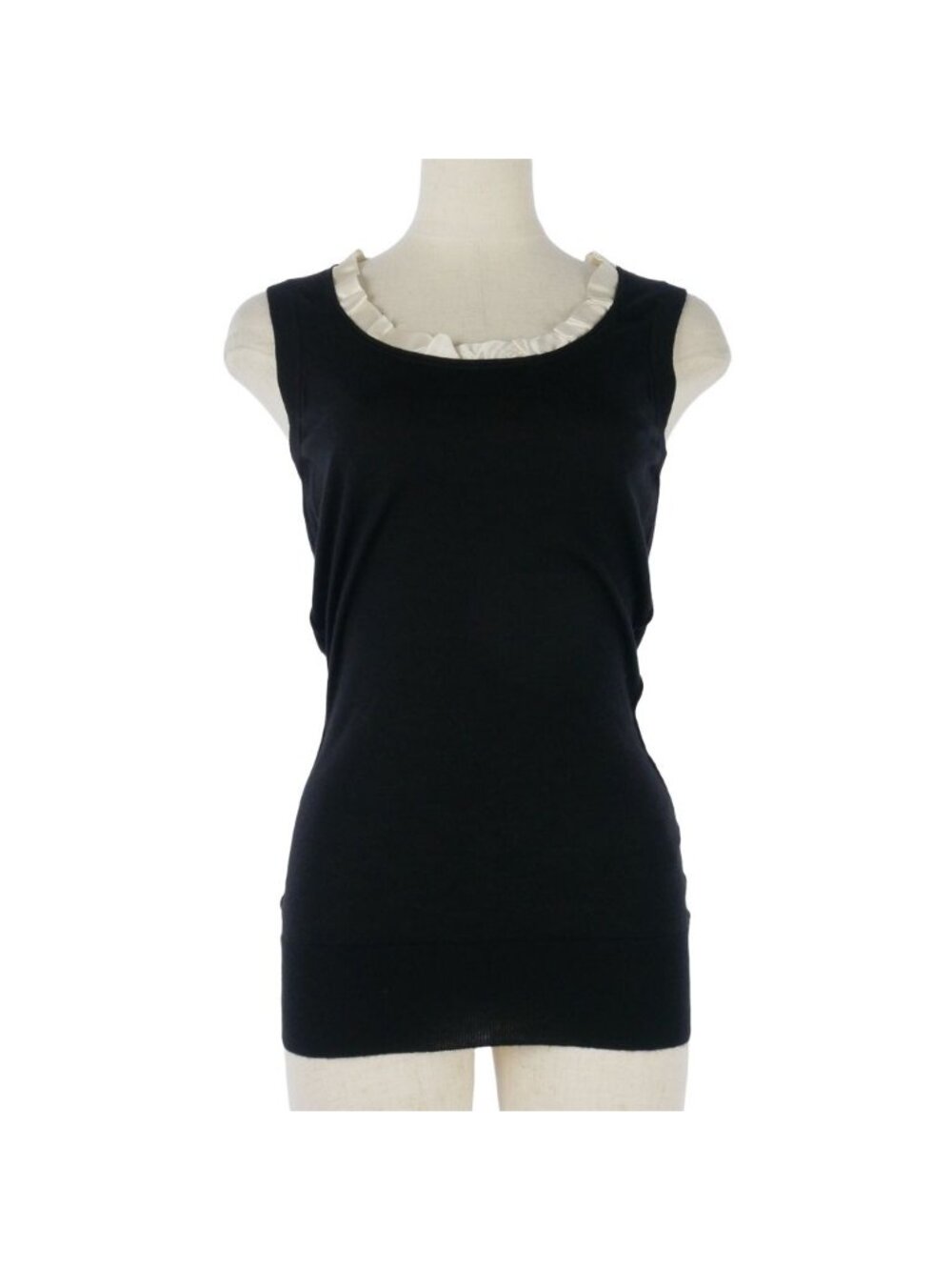 Dolce & Gabbana Sleeveless Knit Sweater Cashmere Silk Ruffle Black 36